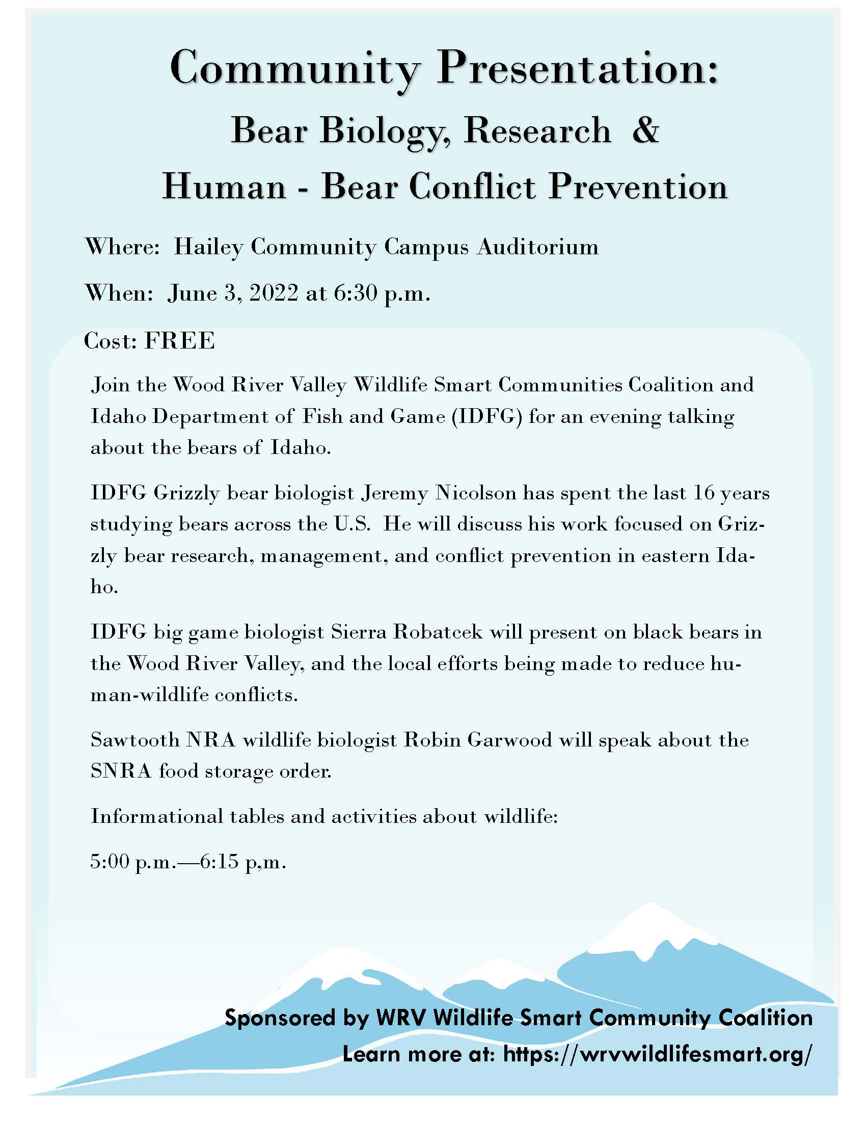 Community Presentation: Bear Biology, Research & Human – Bear Conflict Prevention